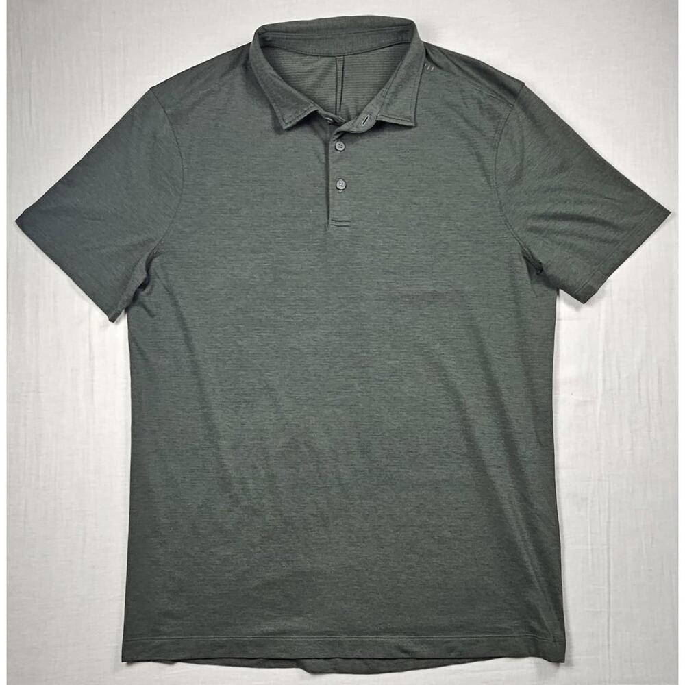 Lululemon Mens Short Sleeve Polo Shirt‎ Green Athletic Golf Button Collar Large